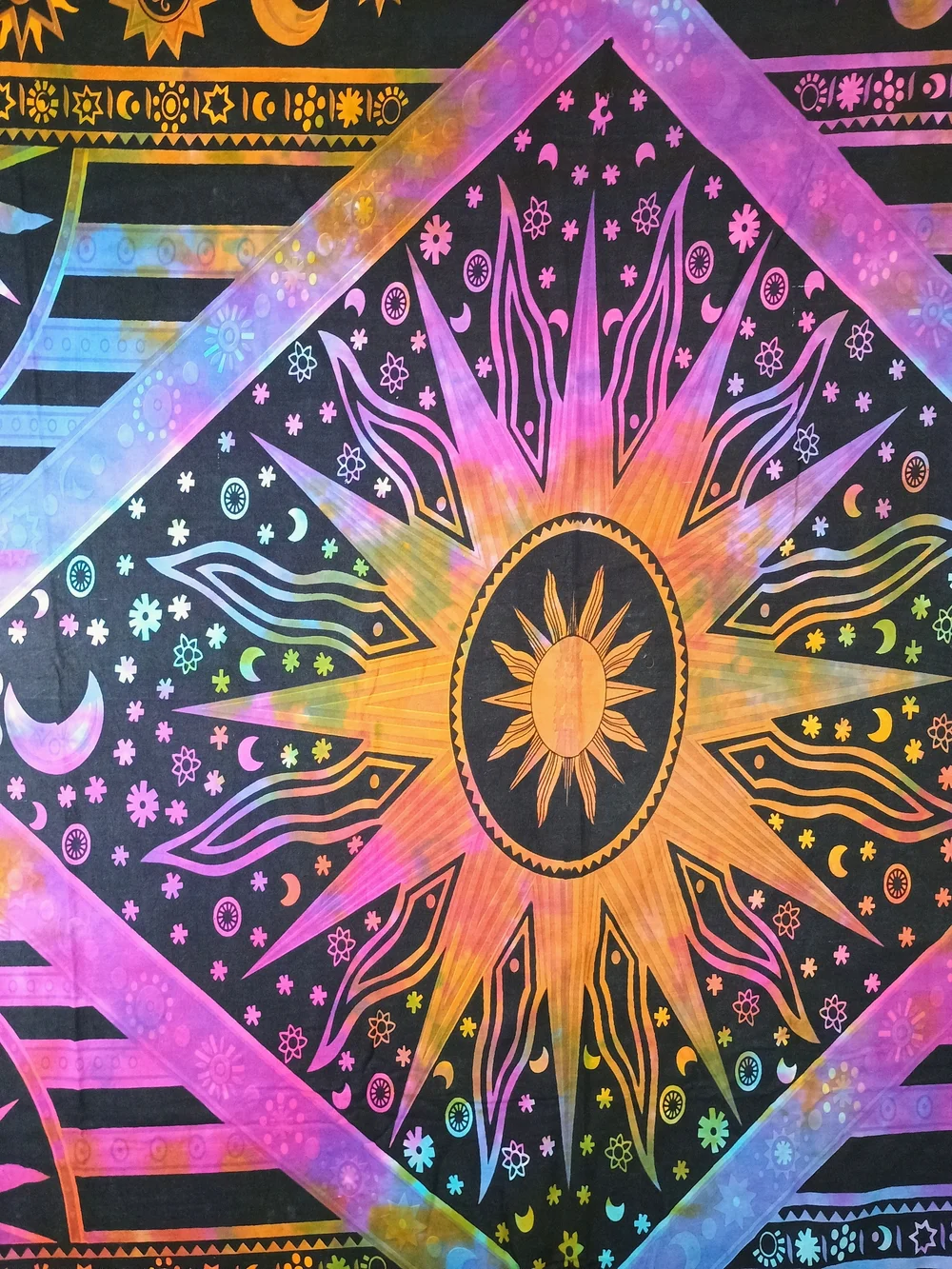 Bohemian Rainbow Sun & Moon Tapestry - Multicolor 58x53